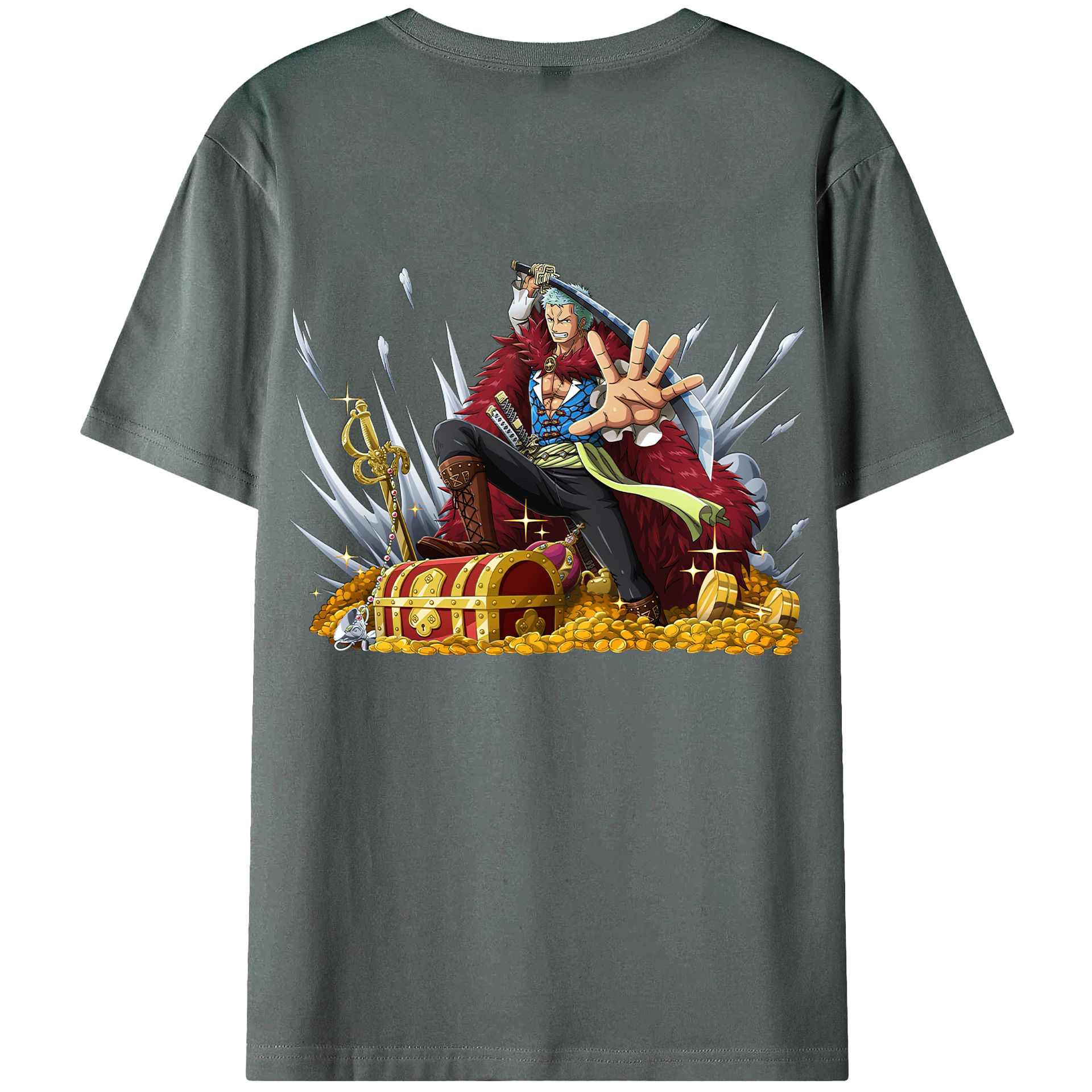 ワンピース ロロノア・ゾロ ONE PIECE Roronoa Zoro 綿100％ メンズ半袖Tシャツ（バックプリント） 通気性